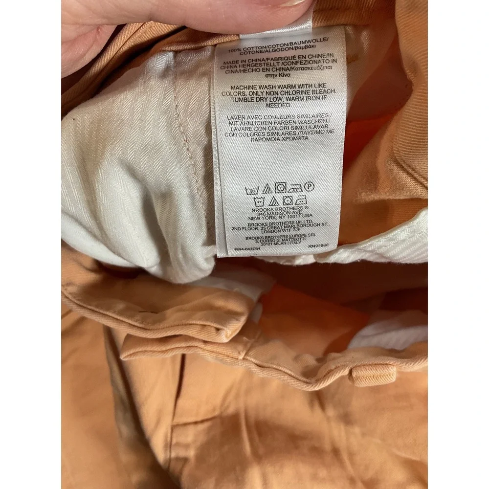 Brooks Brothers Mens Peach Orange Cotton Chino Shorts Size 38 Flat Front 1870